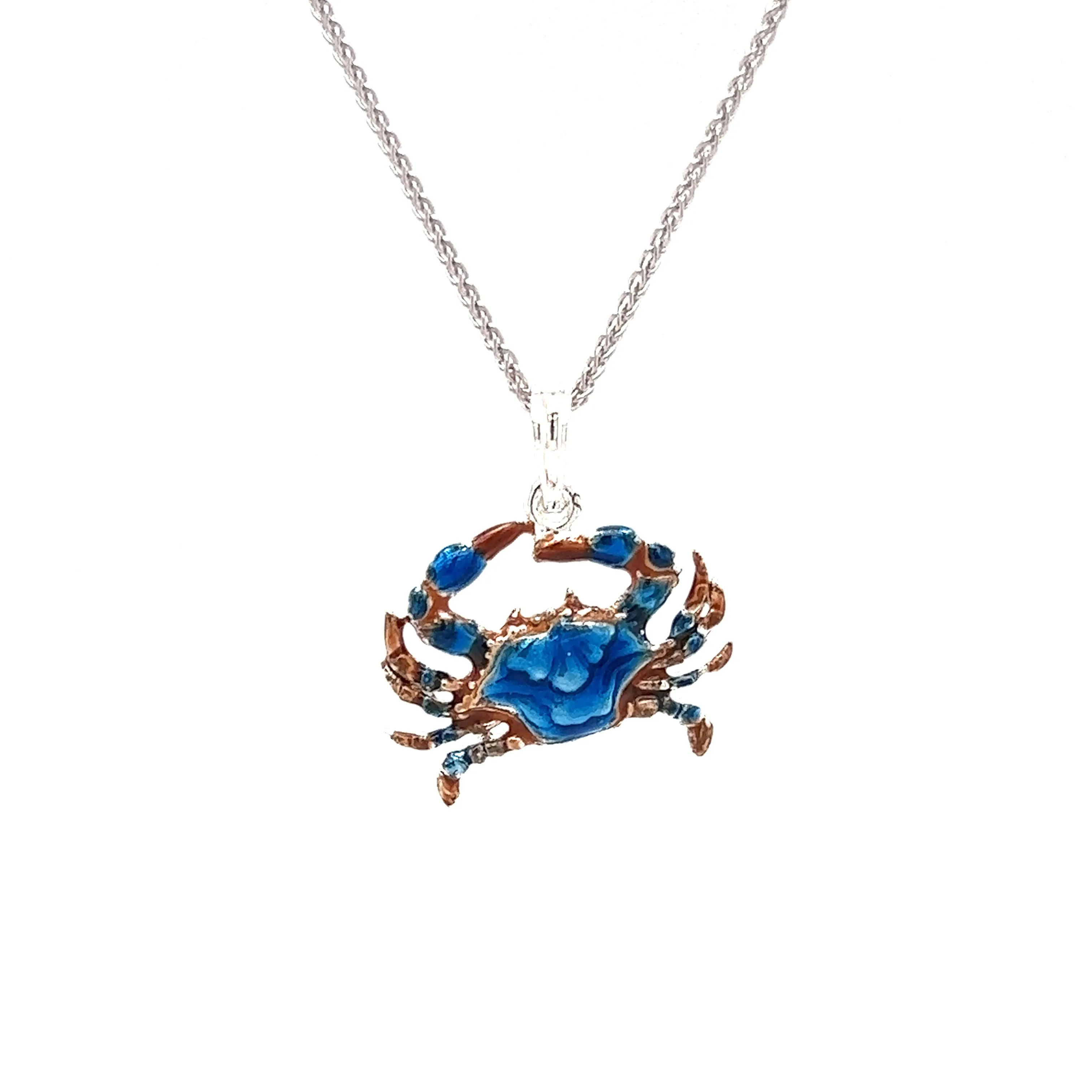 Blue Crab Small Pendant with Enameling in Sterling Silver