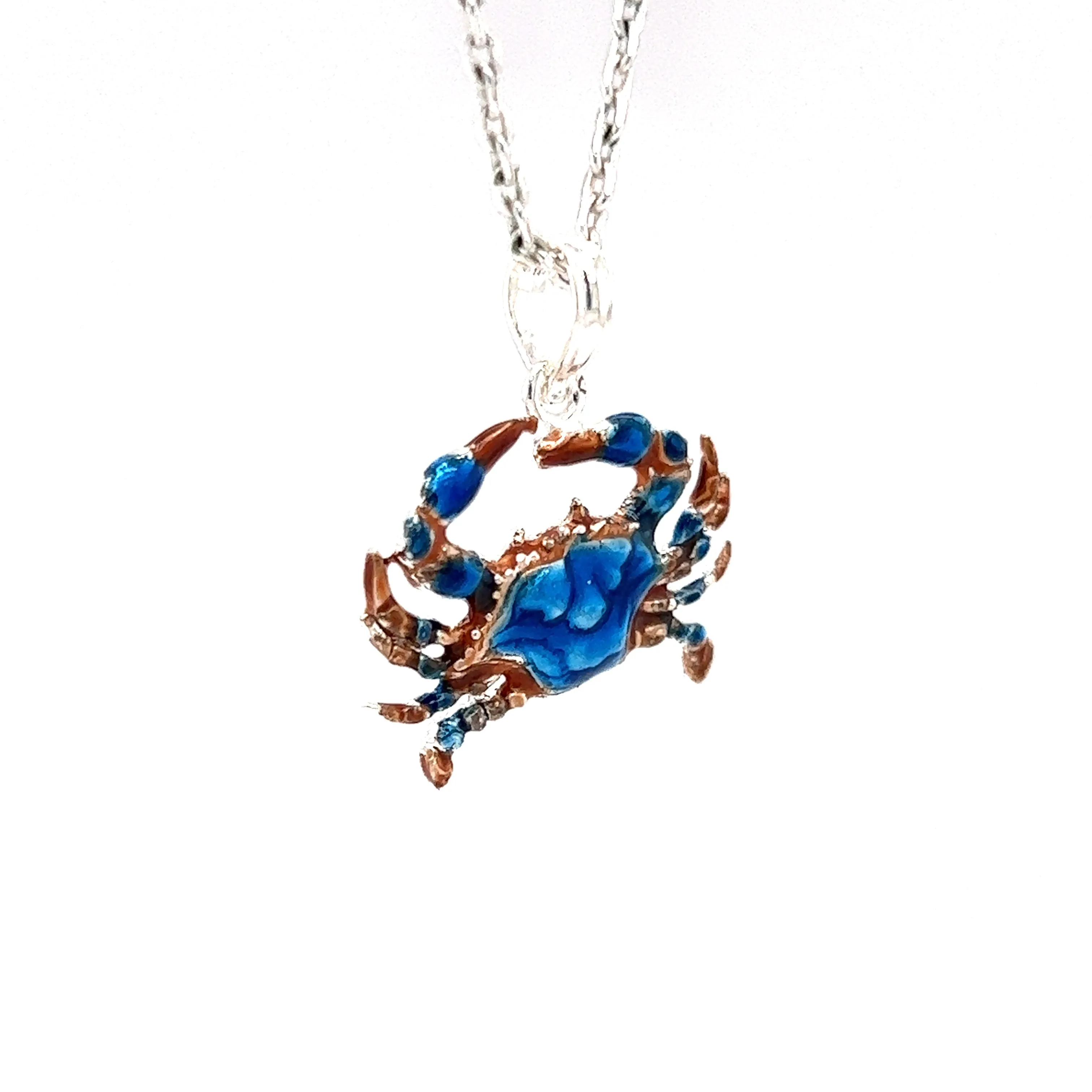 Blue Crab Small Pendant with Enameling in Sterling Silver