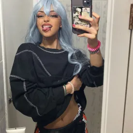 BLUE GRAY LONG STRAIGHT FLUFFY WIG KF50472