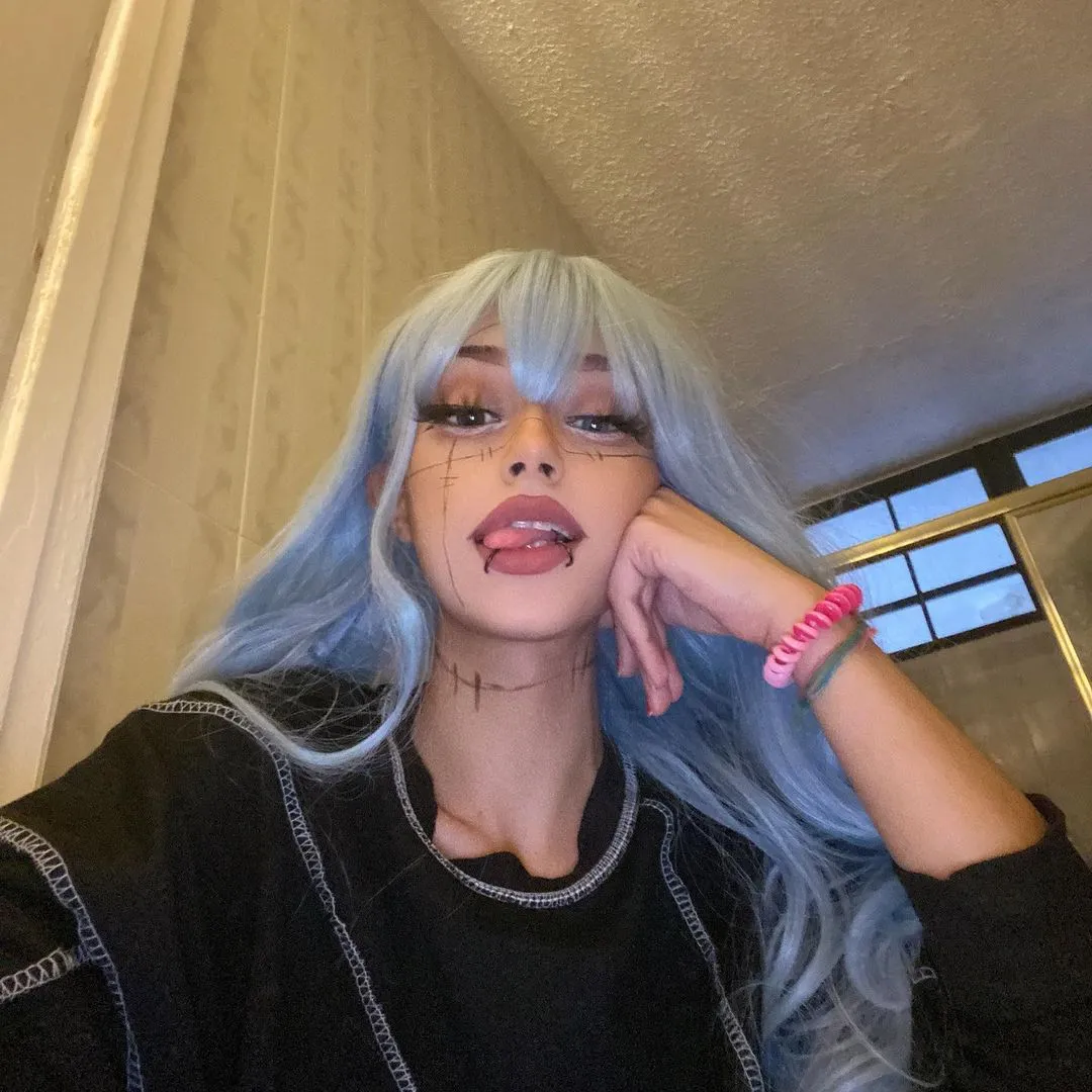 BLUE GRAY LONG STRAIGHT FLUFFY WIG KF50472