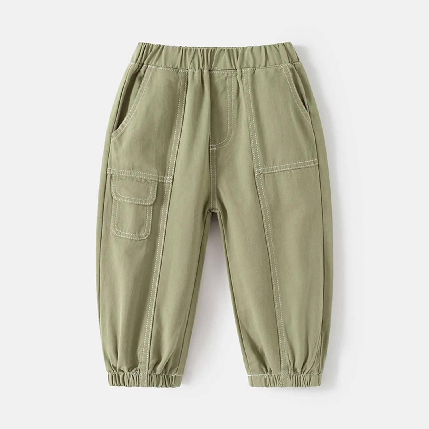 Boys Wide Leg Cargo Baggy Pants Pull On Elastic Waist Twill Baggy Joggers Casual Loose Hiking Sport Thick Pants