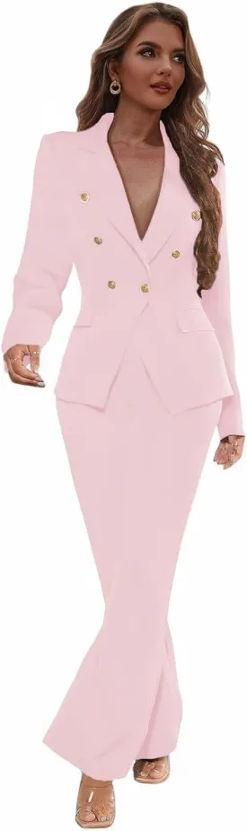 Business Pant Suits for Women Dressy Double Breasted Blazer Trousers Peak Lapel Tuxedo for Work Professional