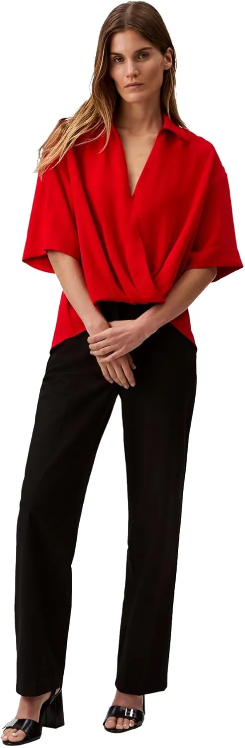 Calvin Klein Women's Crepe Printed Wrap Top
