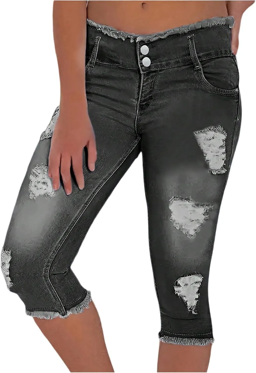 Capri Jeans for Women Stretch Low Rise Ripped Denim Capris Boyfriend Distressed Skinny Jeans with Pockets Cropped Pants