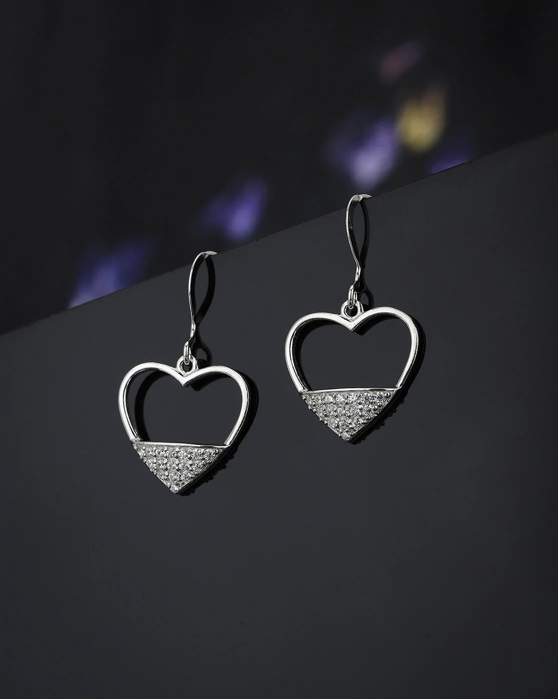 Carlton London 925 Sterling Silver Rhodium Plated Cz Heart Drop Earring For Women