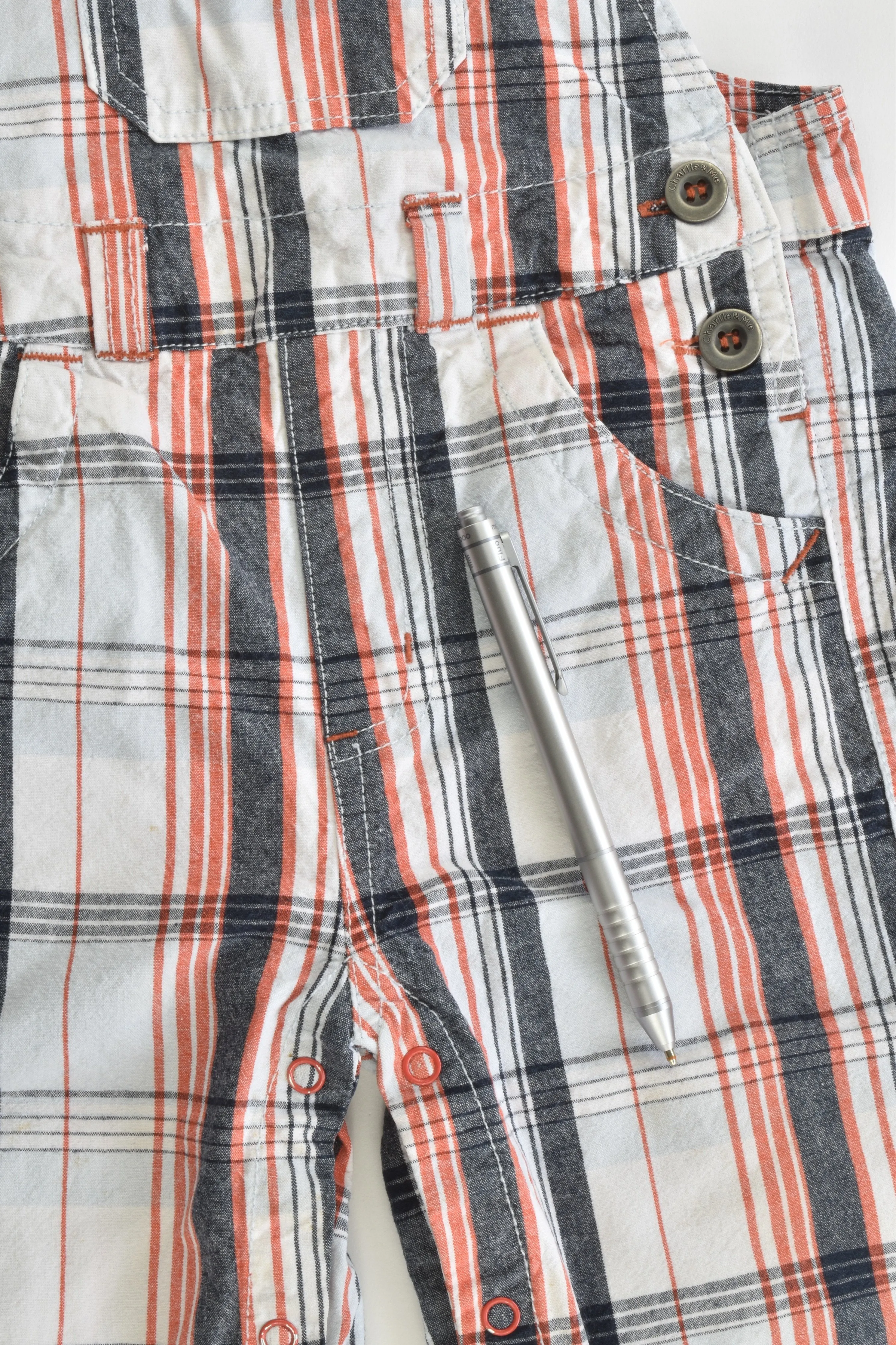 Charlie & Me Size 0 (6-12 months) Checked Overalls