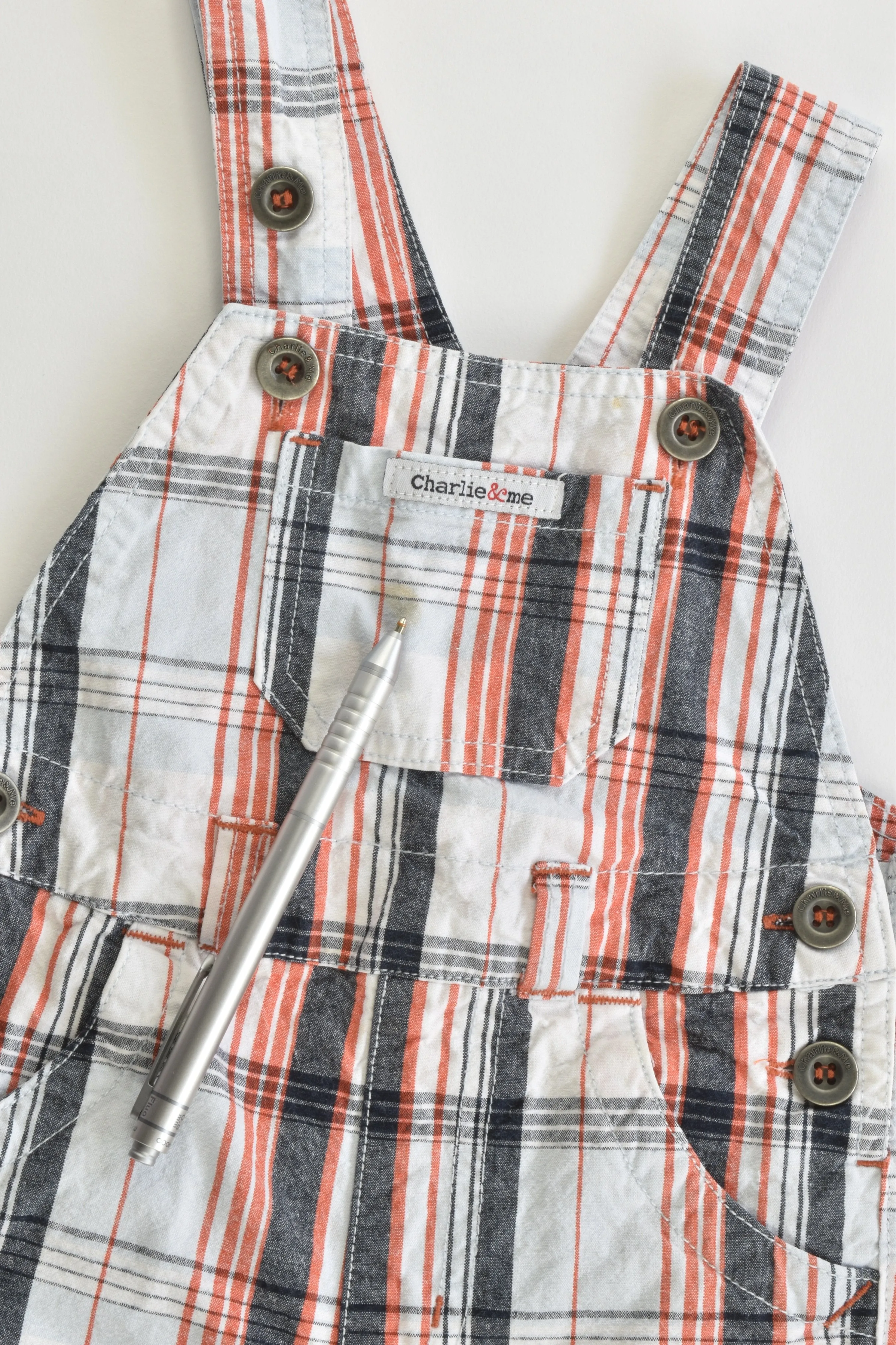Charlie & Me Size 0 (6-12 months) Checked Overalls