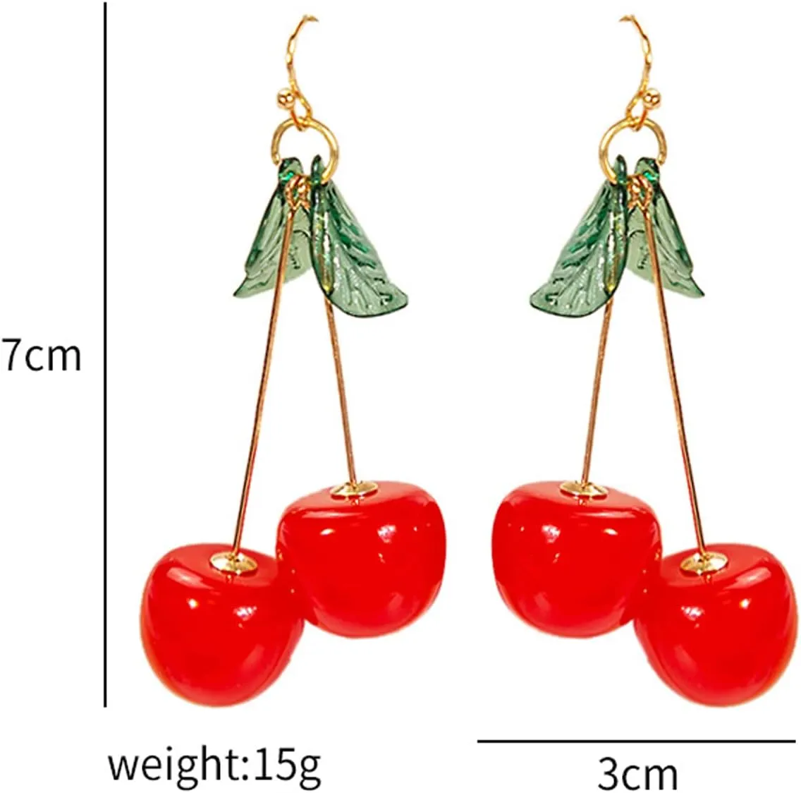 Cherry Earrings for Women 3D Red Crystal Simulation Cherry Drop Earrings Sweet and Lovely Light Weight Fruit Earrings Tassel Earrings Jewelry