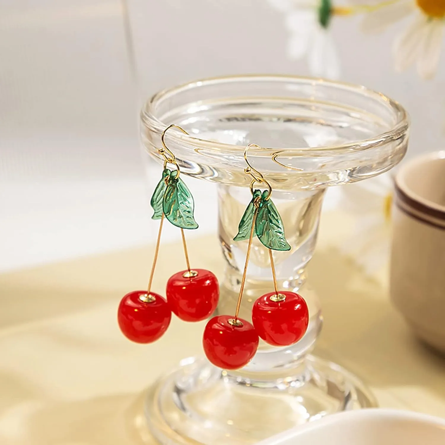 Cherry Earrings for Women 3D Red Crystal Simulation Cherry Drop Earrings Sweet and Lovely Light Weight Fruit Earrings Tassel Earrings Jewelry