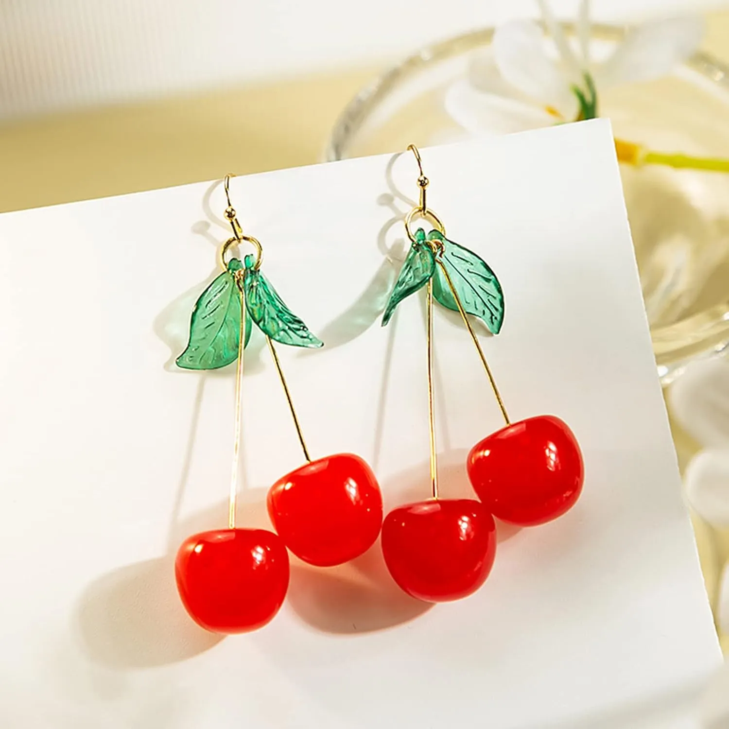 Cherry Earrings for Women 3D Red Crystal Simulation Cherry Drop Earrings Sweet and Lovely Light Weight Fruit Earrings Tassel Earrings Jewelry