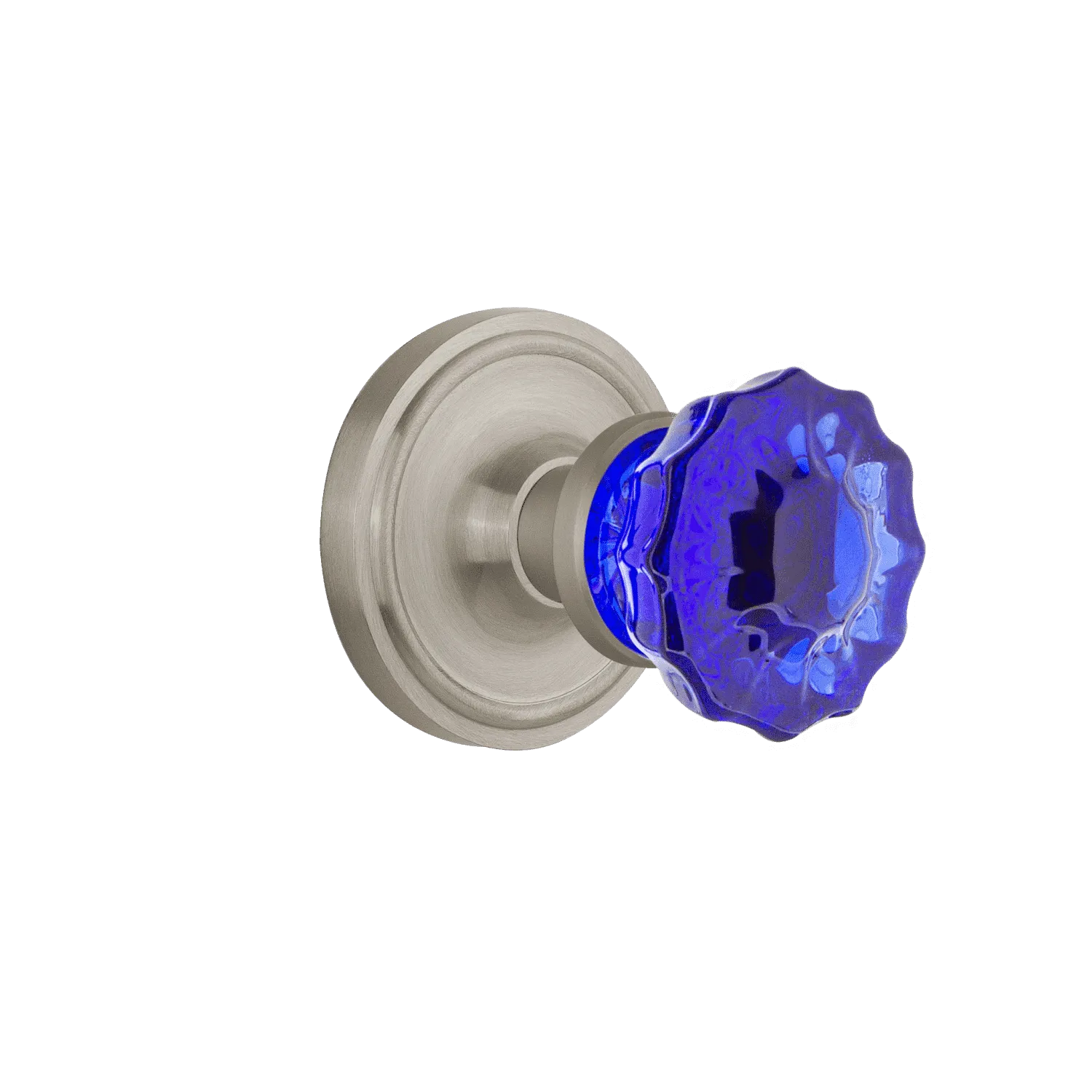 Classic Rosette with Cobalt Crystal Knob in Satin Nickel