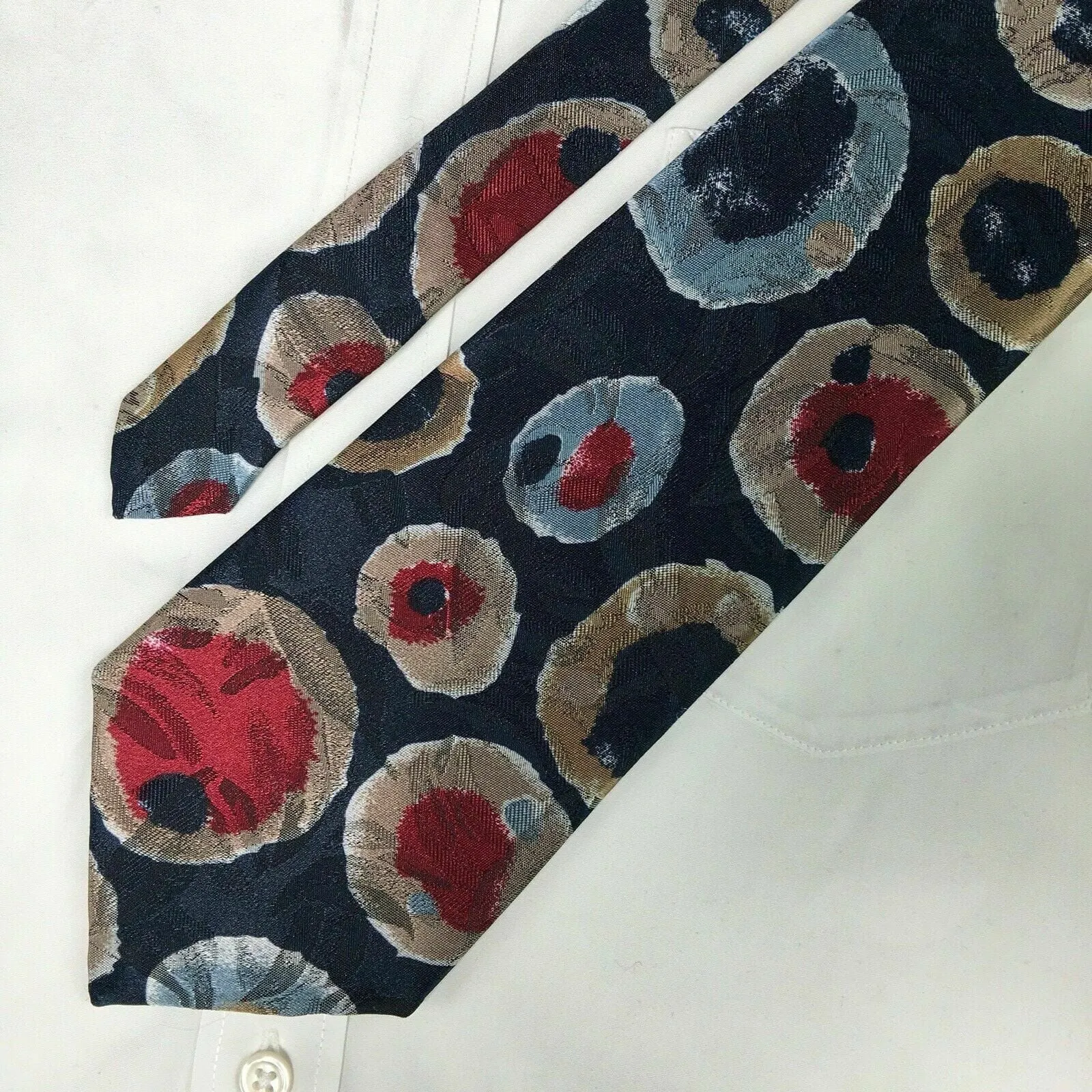 Concerto Mens Blue Floral Printed Textured Silk Neck Tie 56” Long X 4” Wide