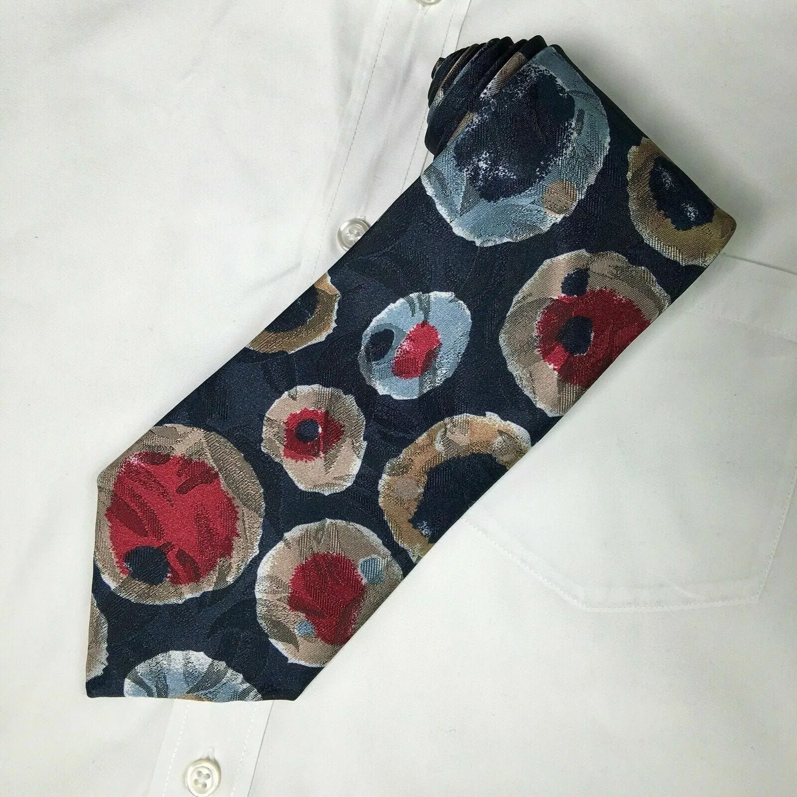 Concerto Mens Blue Floral Printed Textured Silk Neck Tie 56” Long X 4” Wide