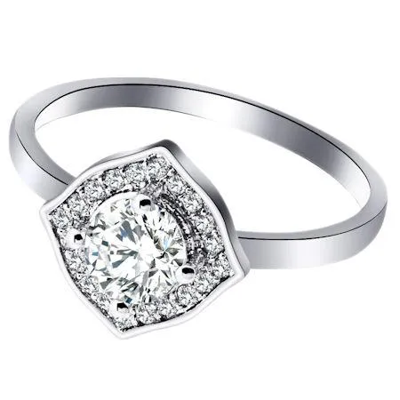 CZ With Accent CZ Stones White Gold Over Brass Ring / FSR0014