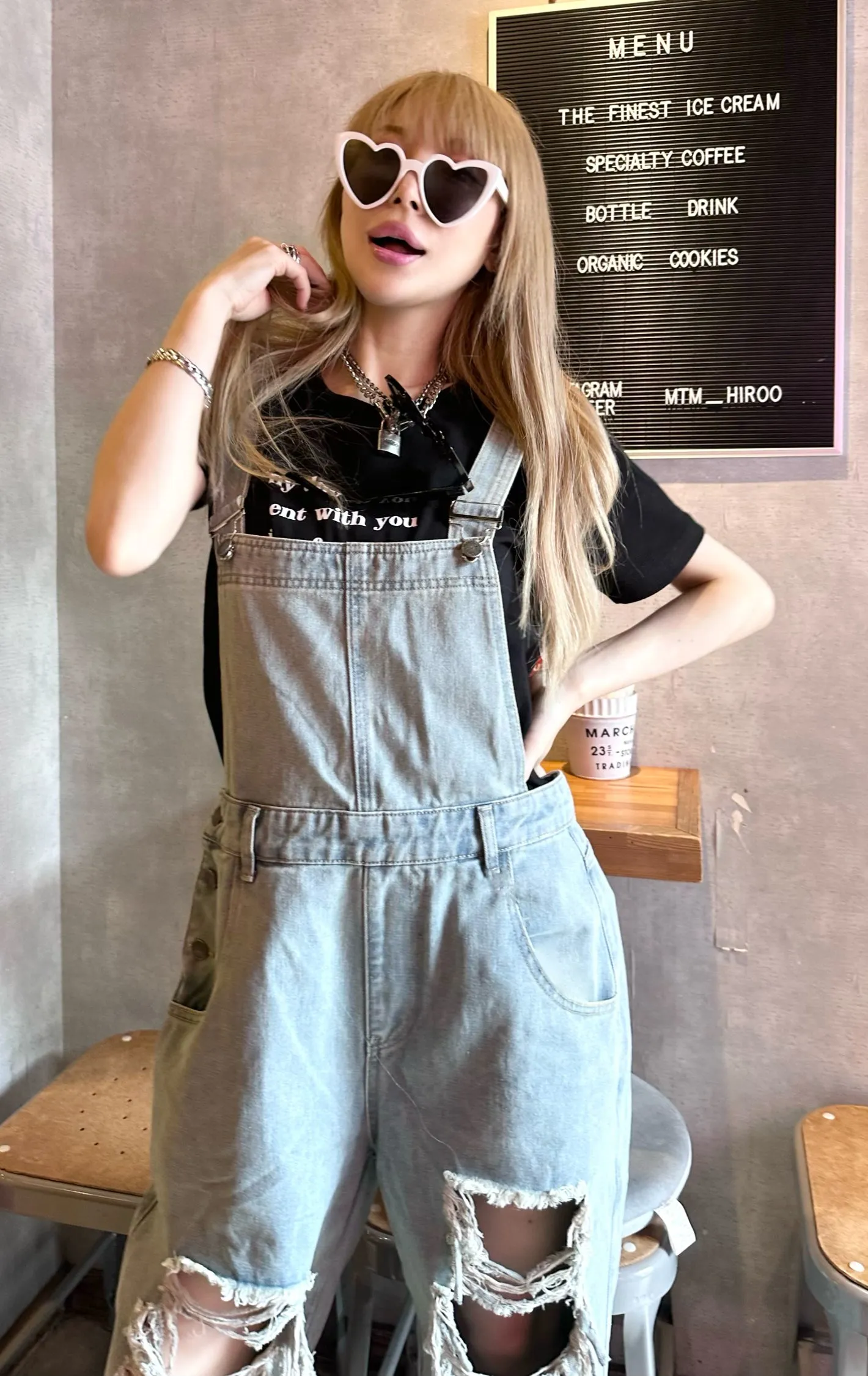 Damage denim salopette