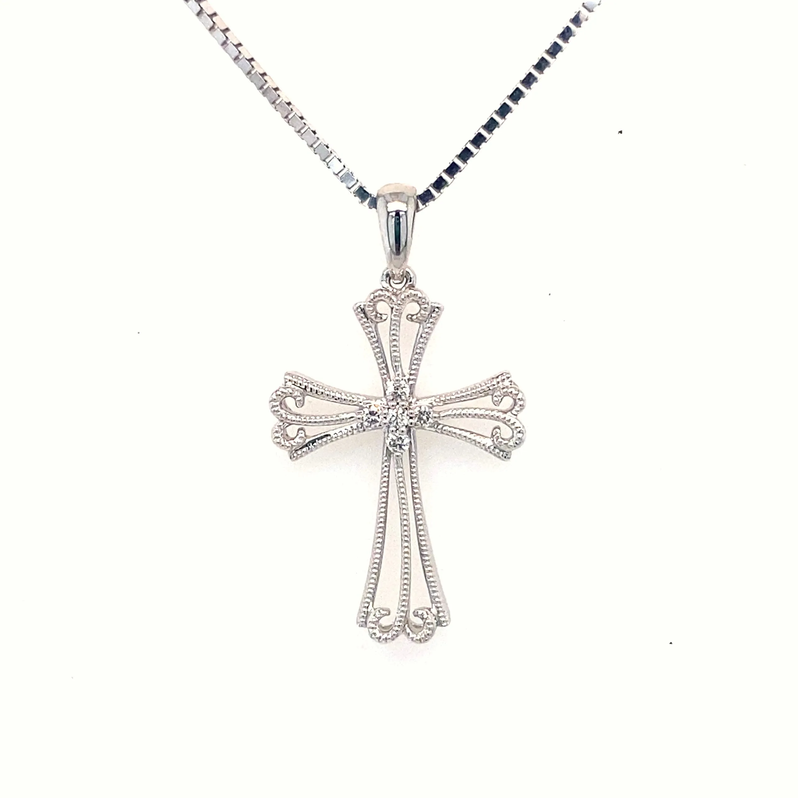 Diamond Accented Flared Edge Cross Pendant