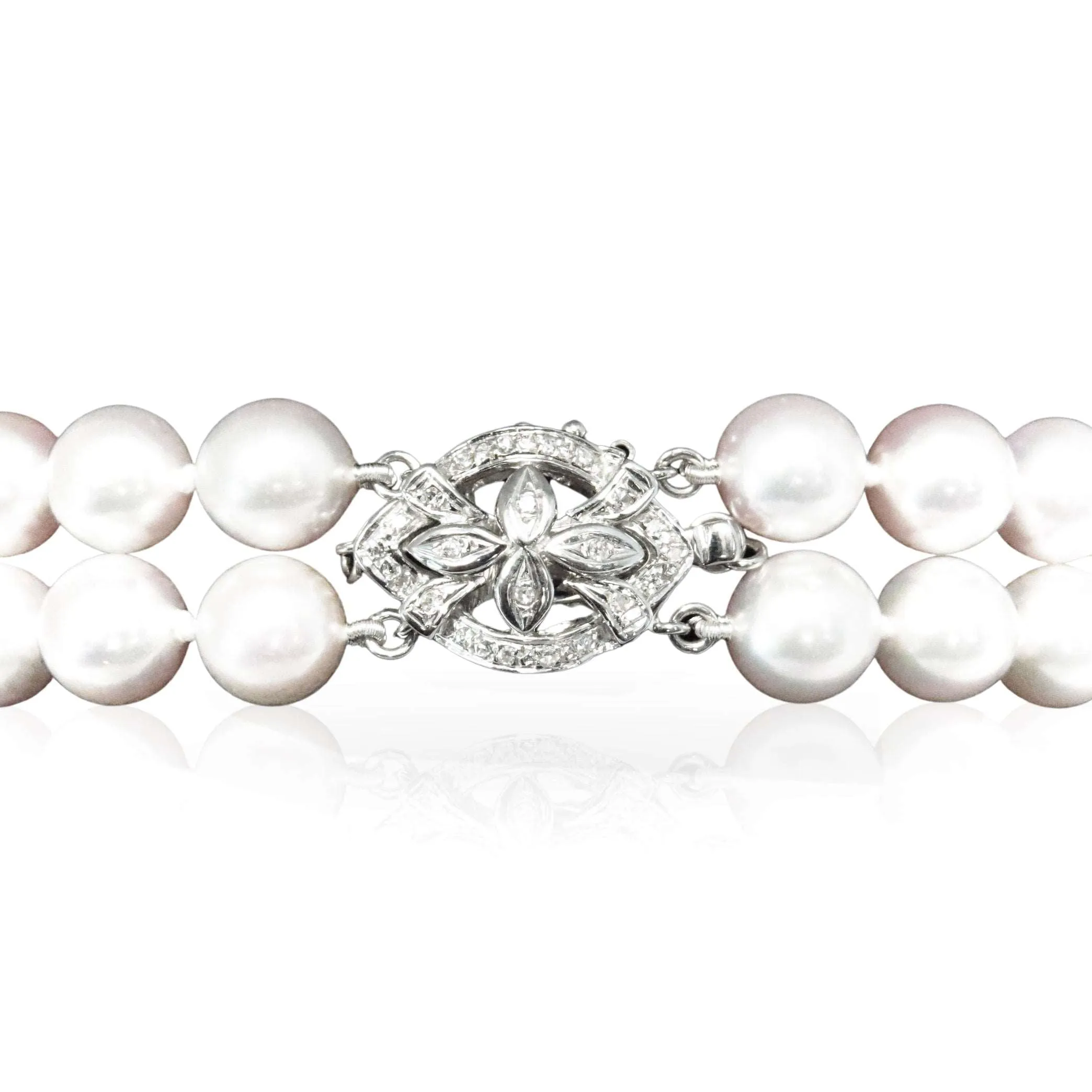 Diamond And Akoya Pearl Double Strand Bracelet