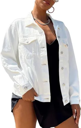 Dilgul Women's Casual Loose Oversized Long Sleeve Denim Jacket Button Jean Jacket Biker Coat
