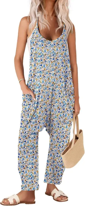 Ekouaer Womens Sleeveless Jumpsuit Loose Spaghetti Strap Baggy Overalls Jumpers Casual Long Pants Rompers with Pockets 2025
