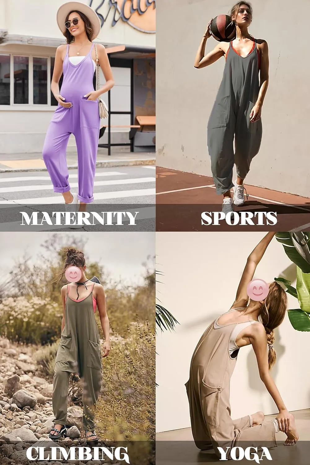 Ekouaer Womens Sleeveless Jumpsuit Loose Spaghetti Strap Baggy Overalls Jumpers Casual Long Pants Rompers with Pockets 2025