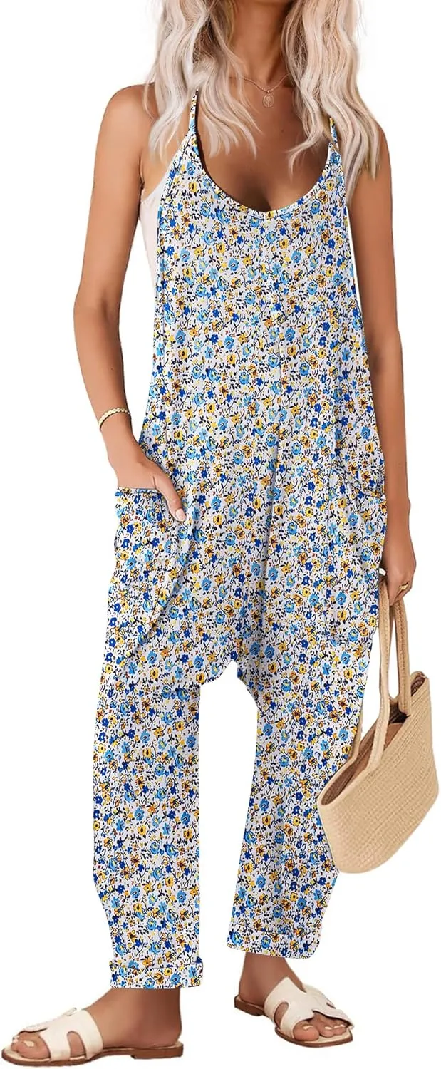 Ekouaer Womens Sleeveless Jumpsuit Loose Spaghetti Strap Baggy Overalls Jumpers Casual Long Pants Rompers with Pockets 2025