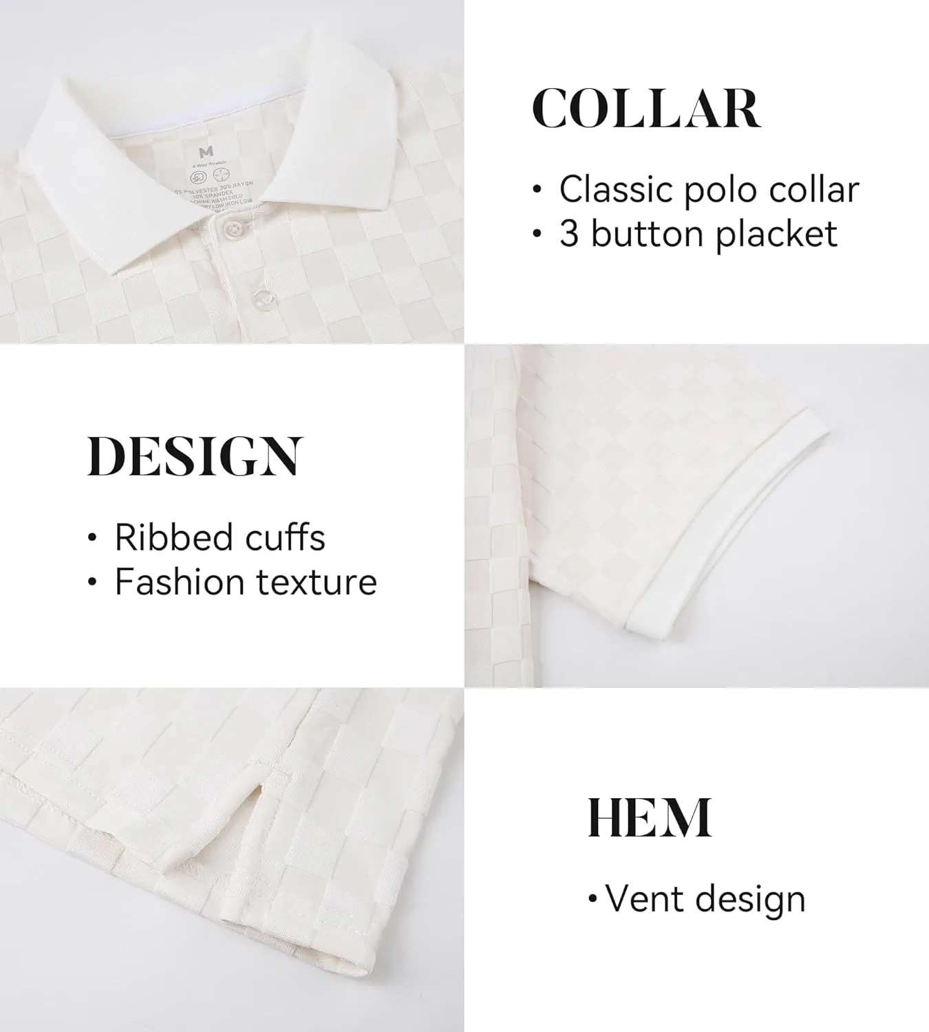 Esabel.C Men's Zipper Polo Shirts Textured Knit Short Sleeve Ribbed Stretchy Polo Shirts for Men