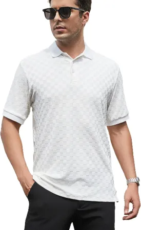 Esabel.C Men's Zipper Polo Shirts Textured Knit Short Sleeve Ribbed Stretchy Polo Shirts for Men