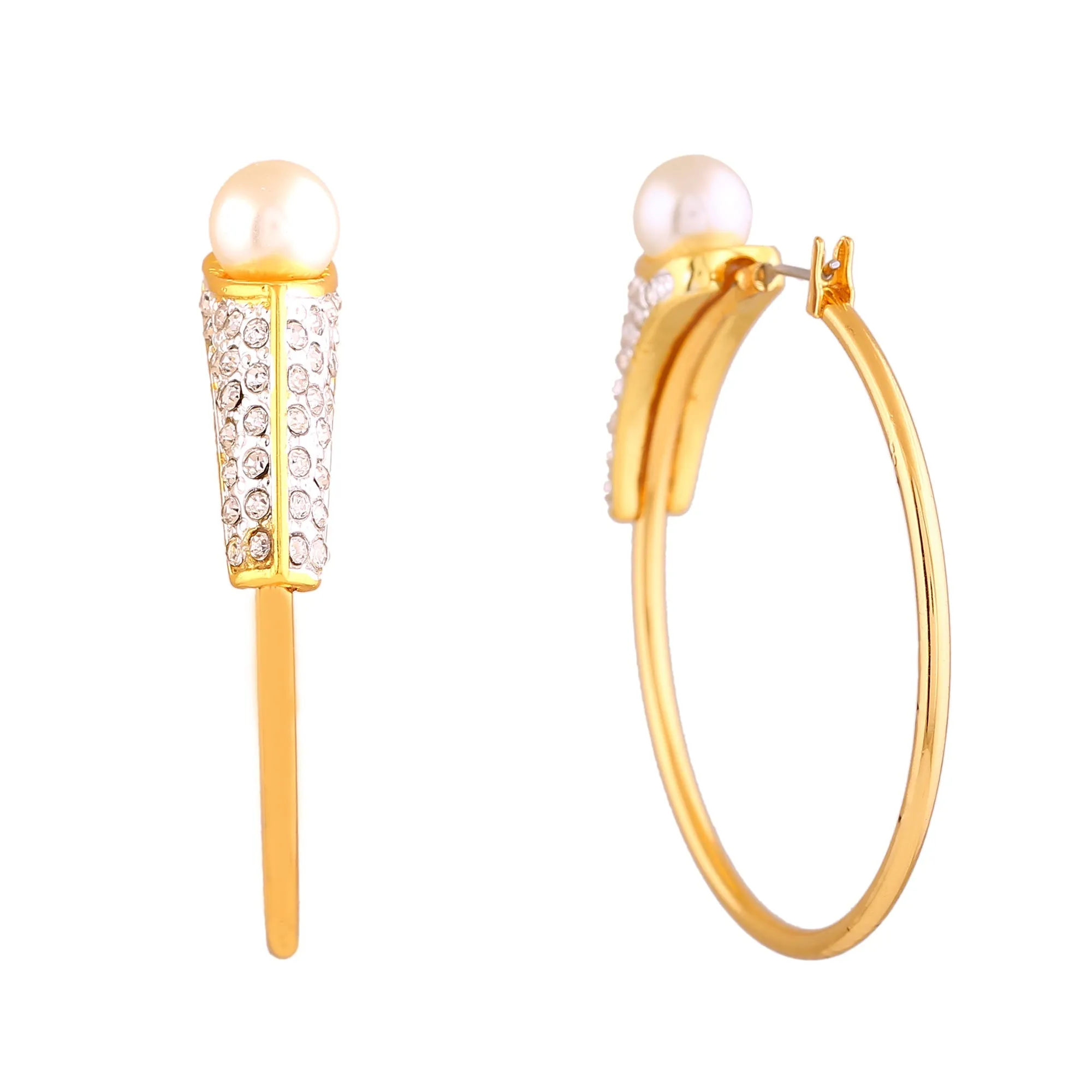 Estele Gold & Rhodium Plated Circular Hoop Earrings with Pearl & Crystals for Girls & Women