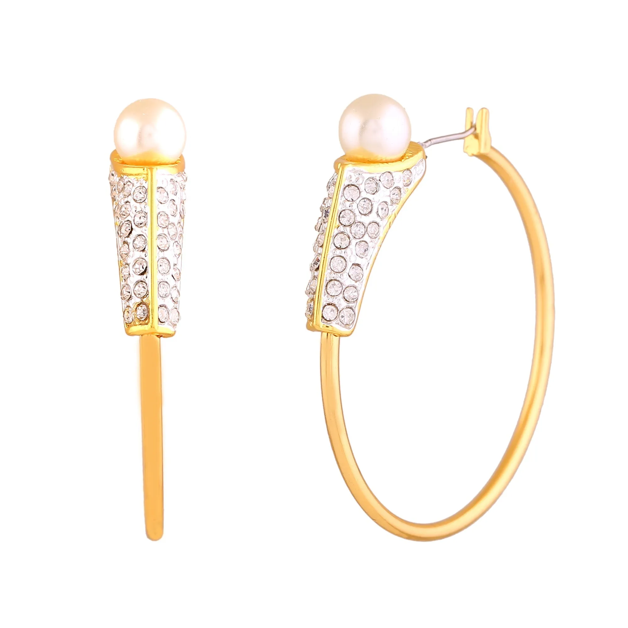 Estele Gold & Rhodium Plated Circular Hoop Earrings with Pearl & Crystals for Girls & Women