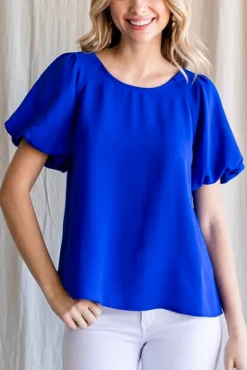 Fiona Solid Short Puff Sleeve Top- Royal Blue