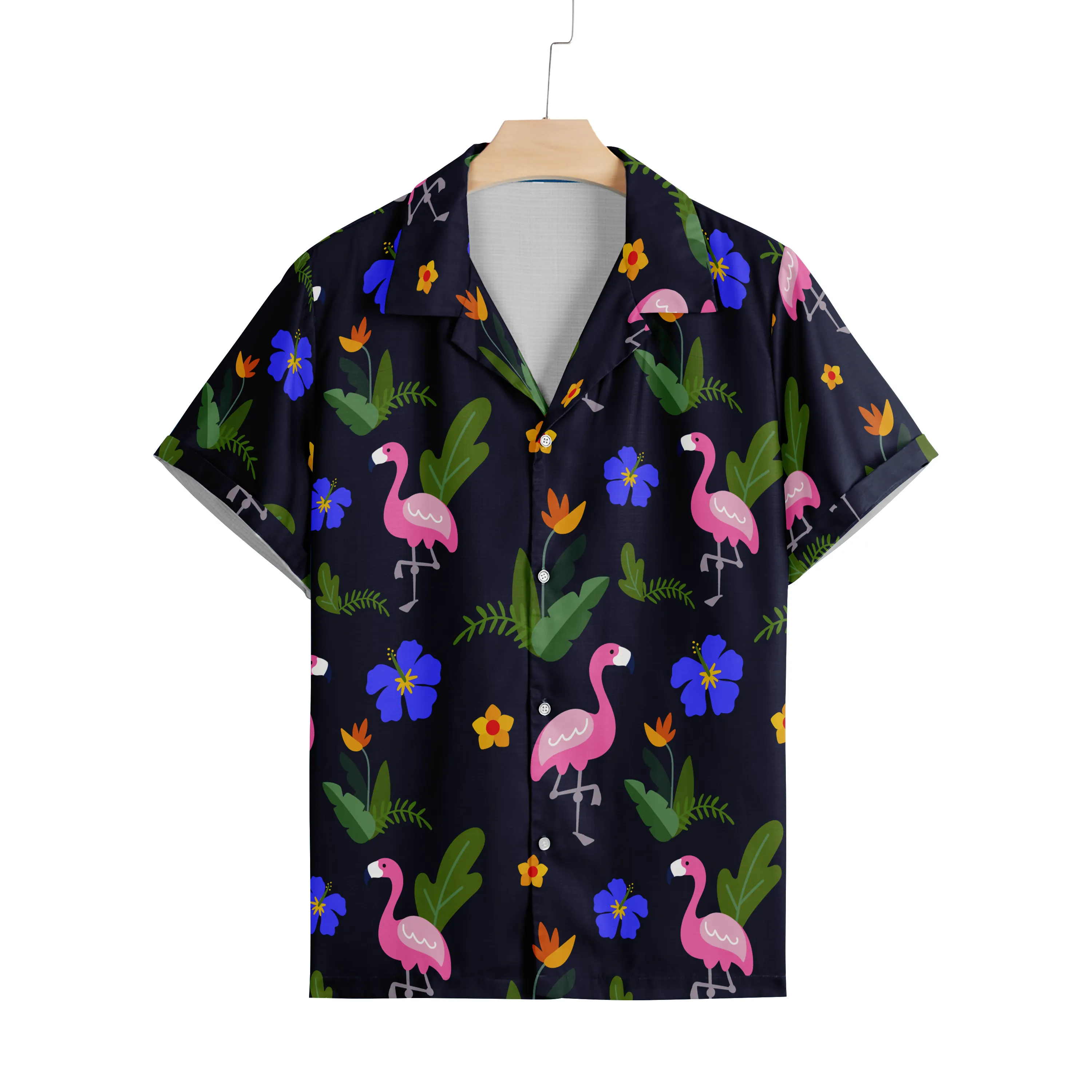 FLAMINGO PRINTED ALOHA SHIRT