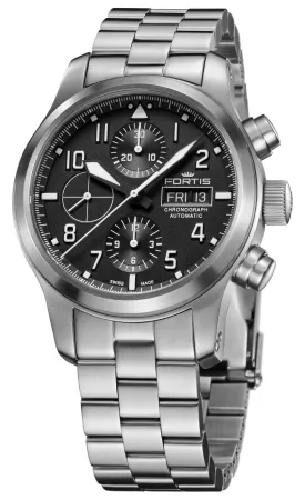 Fortis Aeromaster Automatic Chronograph Stainless Steel Black Dial Day/Date Divers Mens Watch F4040000