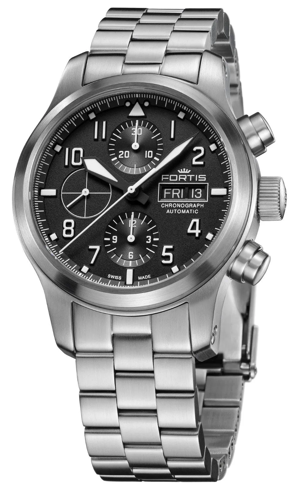 Fortis Aeromaster Automatic Chronograph Stainless Steel Black Dial Day/Date Divers Mens Watch F4040000
