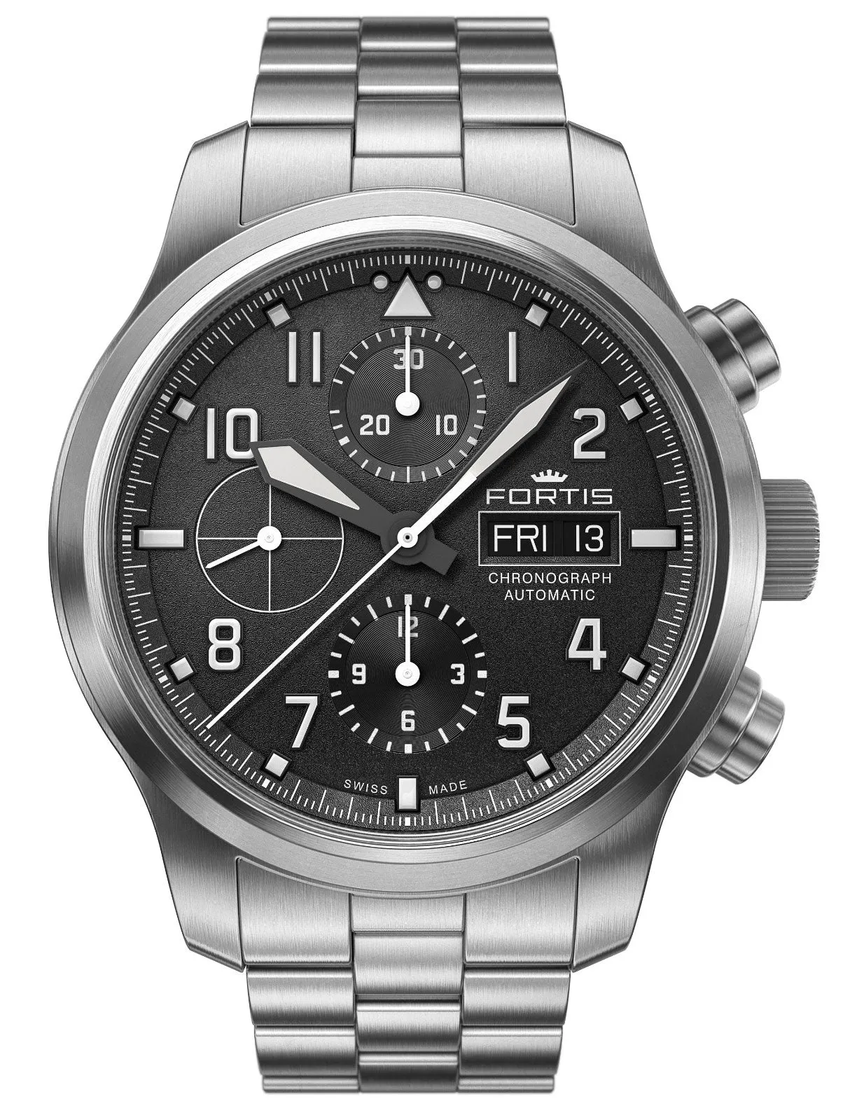 Fortis Aeromaster Automatic Chronograph Stainless Steel Black Dial Day/Date Divers Mens Watch F4040000