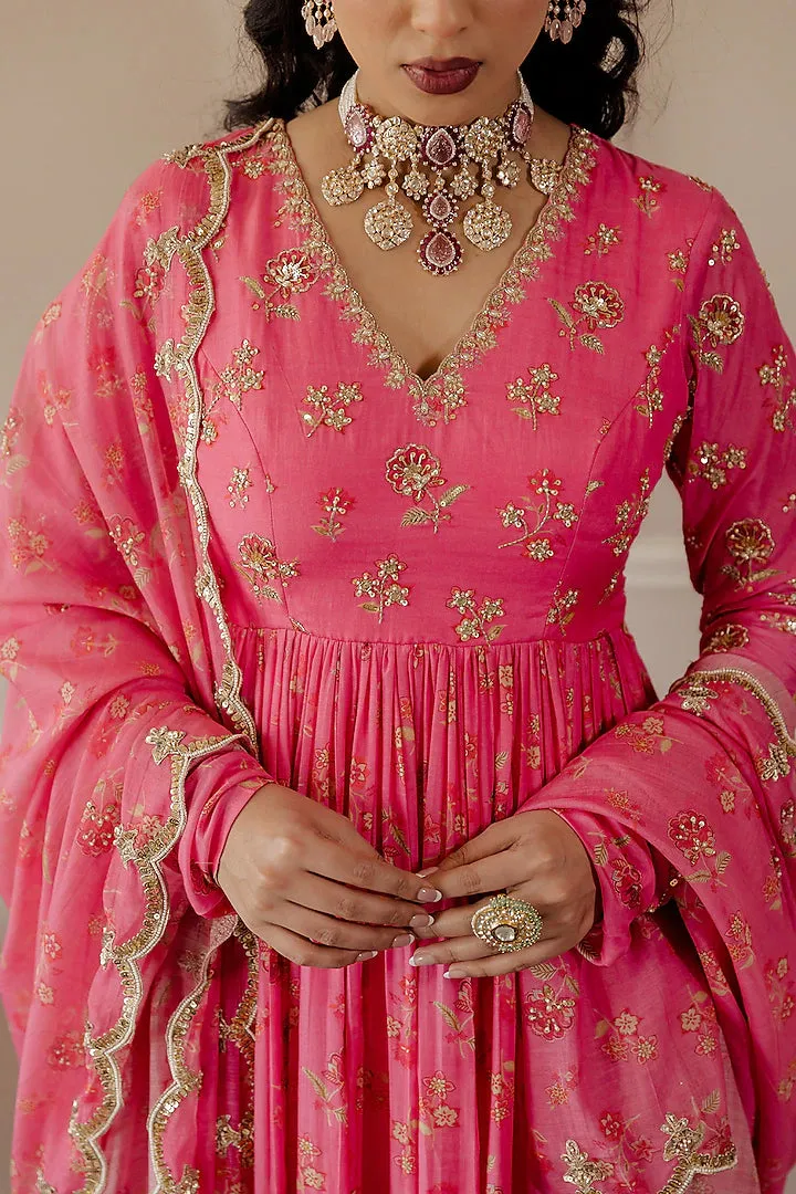 Fuchsia Printed Anarkali Set