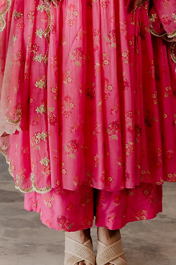 Fuchsia Printed Anarkali Set
