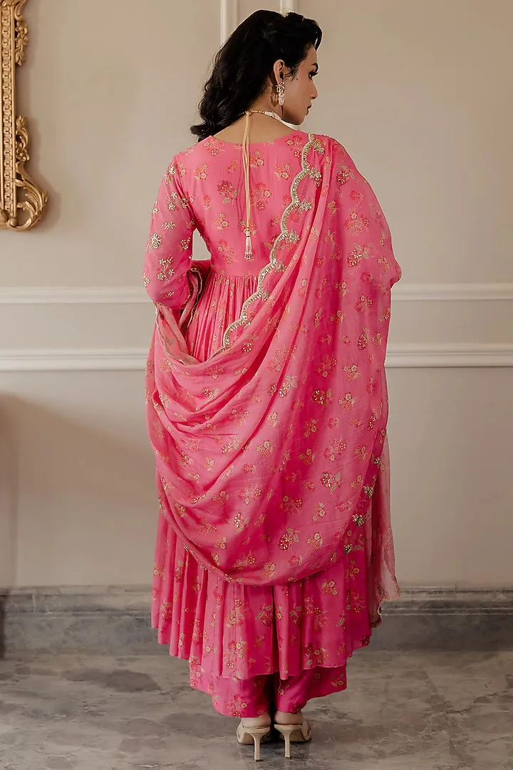 Fuchsia Printed Anarkali Set