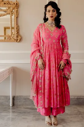 Fuchsia Printed Anarkali Set