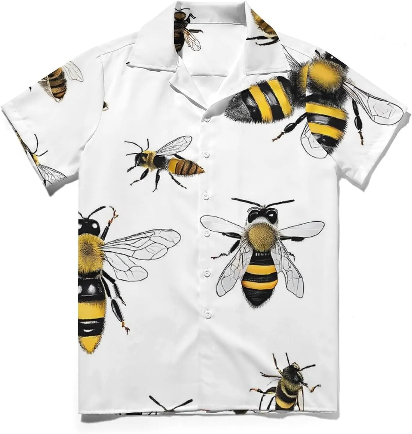 Funny Bees Print Cuban Collar Shirt Classic Design for Comfort and Style