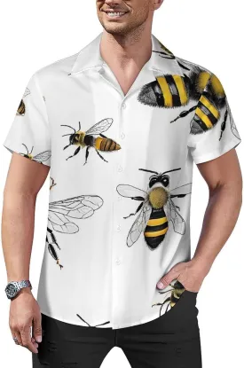 Funny Bees Print Cuban Collar Shirt Classic Design for Comfort and Style