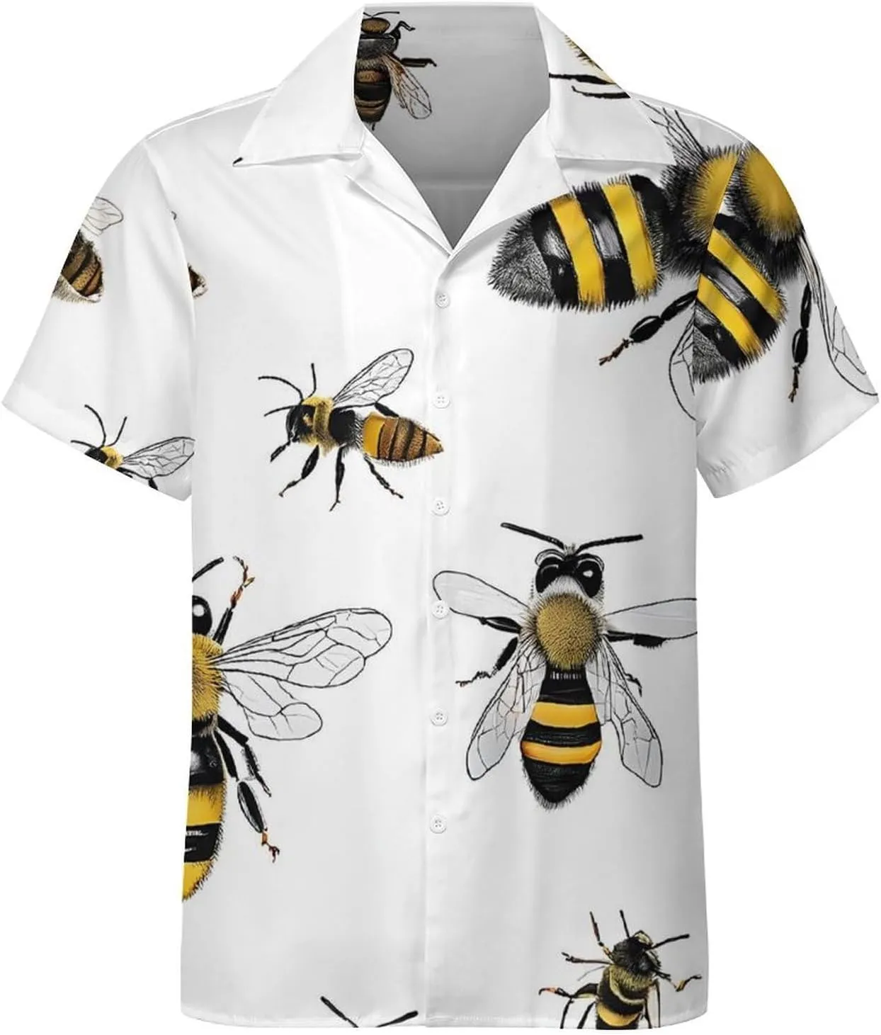 Funny Bees Print Cuban Collar Shirt Classic Design for Comfort and Style