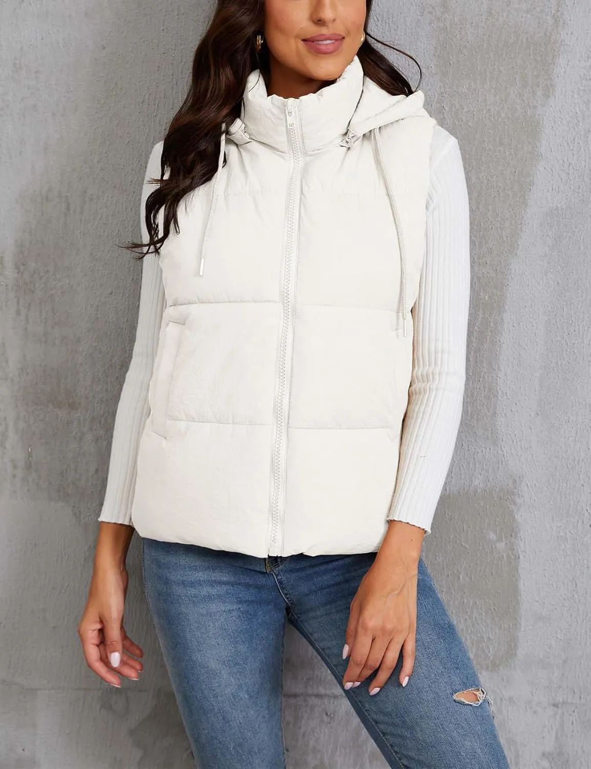 Gihuo Women's Hooded Puffer Vest Winter Warm Zip Up Vest Quilted Padded Gilet with Pockets