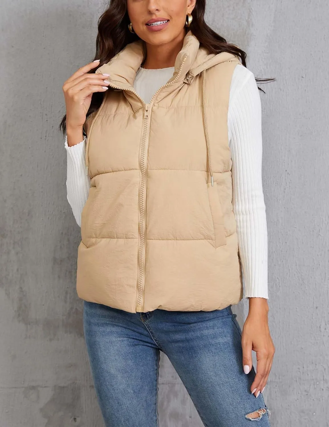 Gihuo Women's Hooded Puffer Vest Winter Warm Zip Up Vest Quilted Padded Gilet with Pockets