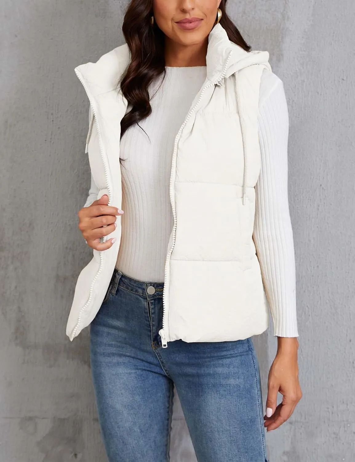 Gihuo Women's Hooded Puffer Vest Winter Warm Zip Up Vest Quilted Padded Gilet with Pockets