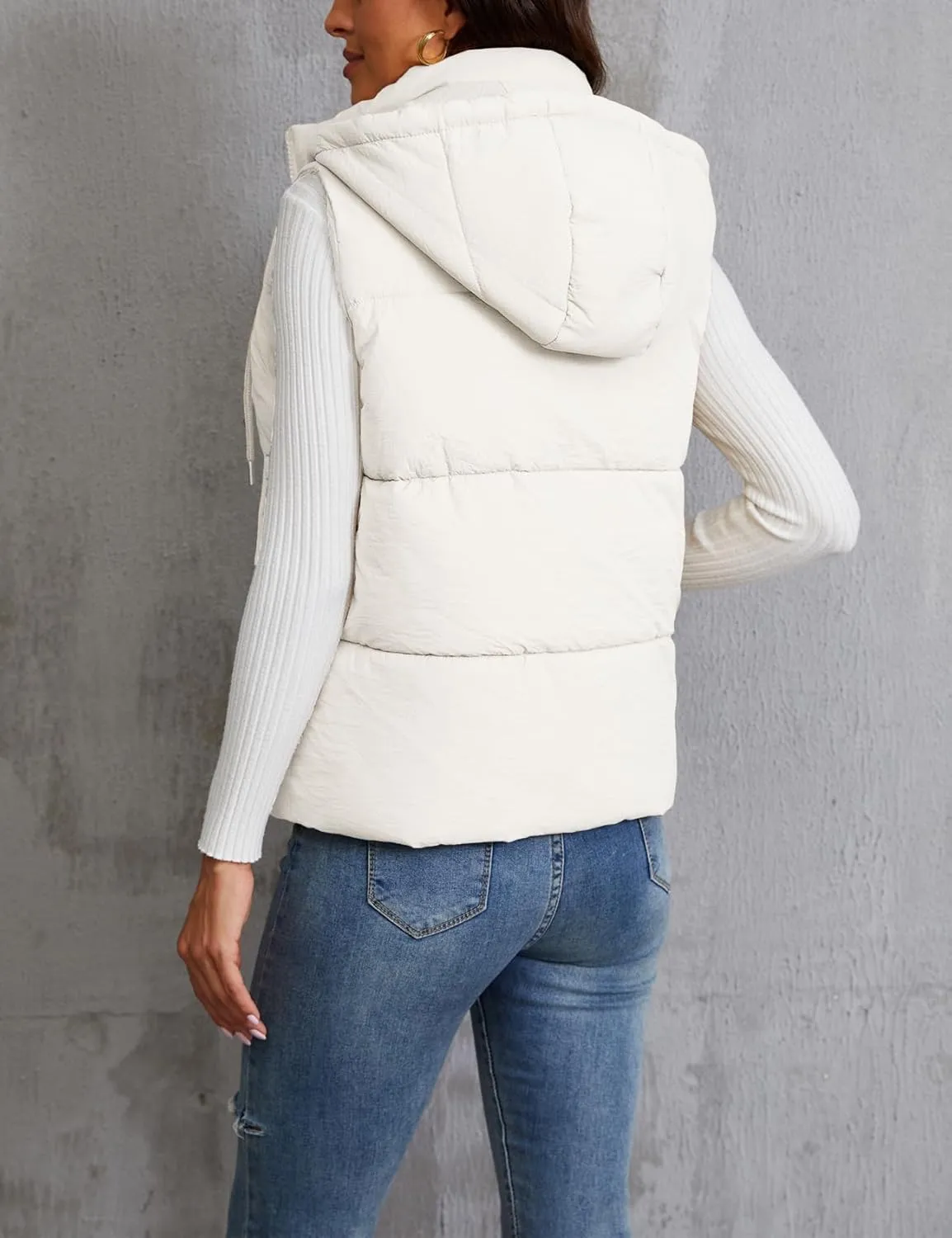 Gihuo Women's Hooded Puffer Vest Winter Warm Zip Up Vest Quilted Padded Gilet with Pockets