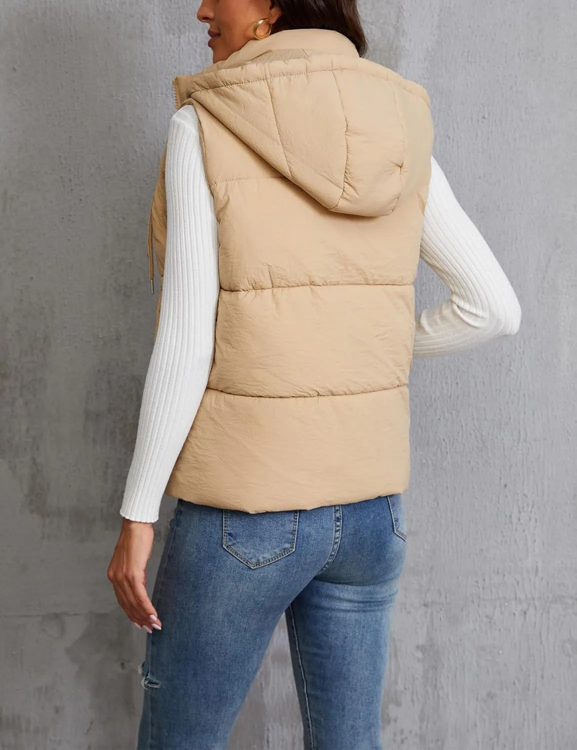 Gihuo Women's Hooded Puffer Vest Winter Warm Zip Up Vest Quilted Padded Gilet with Pockets