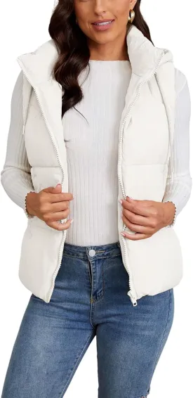 Gihuo Women's Hooded Puffer Vest Winter Warm Zip Up Vest Quilted Padded Gilet with Pockets