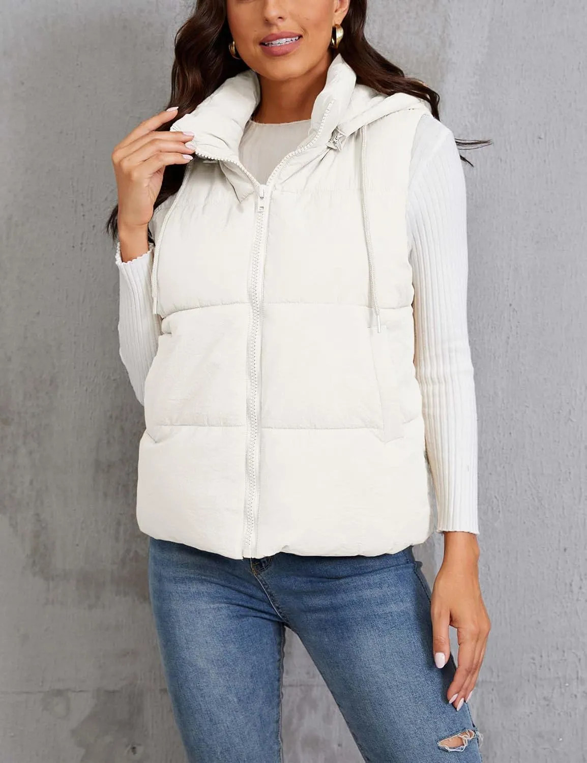 Gihuo Women's Hooded Puffer Vest Winter Warm Zip Up Vest Quilted Padded Gilet with Pockets