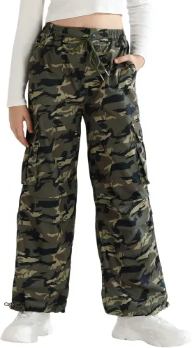 Girls Cargo Jogger Pants Parachute Pants with Elastic Waist and Pockets Cargo Trousers for Teens Girls 7-14 Years
