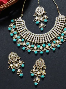 Gold Plated Light Blue Kundan Choker Necklace Set